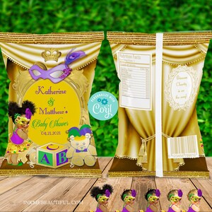 DIGITALE DATEI Royal Mardi Gras Baby Shower Chip Bag Label | Princess Baby Shower |  Royal Baby Shower Dekor, Royal Princess