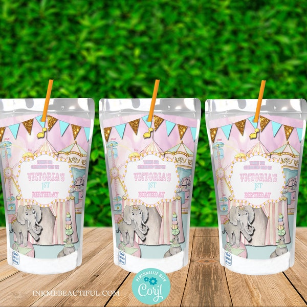 PRINTABLE Pink Carnival Juice Label  | Circus | Carnival Theme Party | Baby Shower | PC09