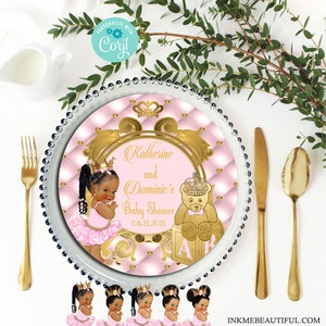 BEWERKBAAR | Inzet koninklijk roze en gouden plaat of oplader| Roze en goud | Er komt een prinses aan | Koninklijke babyshower| Prinsessenthema | RP04