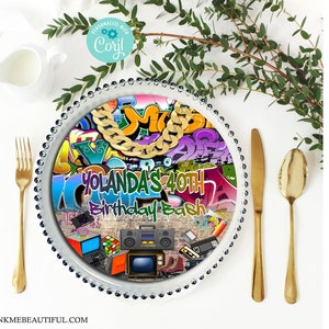 EDITABLE Hip Hop Charger Plate Insert  | Throwback Birthday Party | 90s baby| 80s baby|90s kid| Hip Hop | Corjl Digital Download | H001