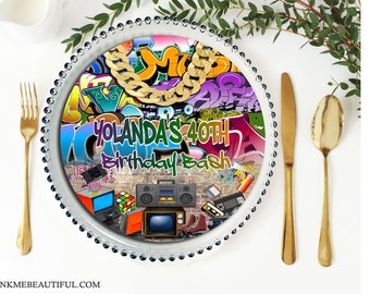 EDITABLE Hip Hop Charger Plate Insert  | Throwback Birthday Party | 90s baby| 80s baby|90s kid| Hip Hop | Corjl Digital Download | H001