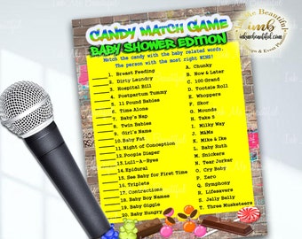 DIGITAL FILE  Candy Match Baby Shower , 5x7, Hip Hop, Baby Shower Games, Throwback 80s 90s House Party, 80s baby, 90s baby, H001