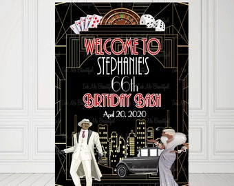 EDITABLE Great Gatsby - Welcome Sign Gatsby party decoration, Roaring 20s Art Deco, Las Vegas, Harlem Theme Signs,Casino, Black Tie HN013