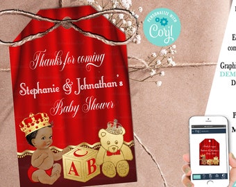 EDITABLE | Royal Red Favor Tag | Thank You Tag | Royal Red Baby Shower | A Prince is on the way | Royal Baby Shower| Prince Theme |RR01