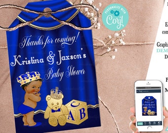 Royal Prince Baby Shower Favor Tag | Blue and Gold (Digital File)