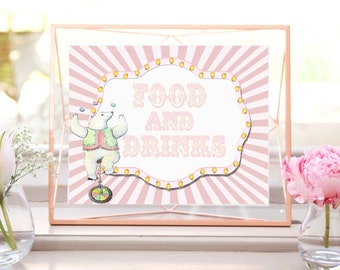 PRINTABLE Food and Drink Sign | Pink Circus State Fair | Amusement Park |  Pink Carnival | PC09