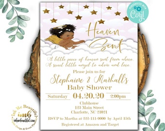 EDITABLE Heaven Sent Baby Shower Invite | Invitation | Pink and Gold Baby Shower