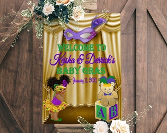 DIGITALE DATEI Royal Mardi Gras Baby Willkommen Poster, Prinzessin Baby Shower, königliche Babyparty Dekor, königliche Prinzessin