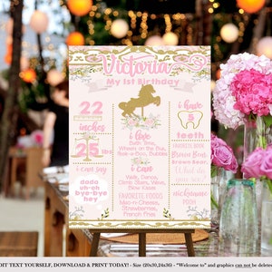 EDITABLE Horse Carousel Milestone Sign | Carousel Baby Shower| 1st Birthday | First Birthday | Baby Shower | PC16