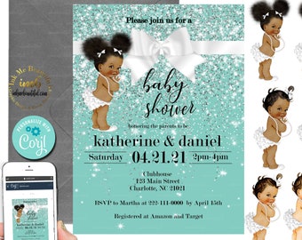 EDITABLE Paris Blue Theme Invite | Invitation | Bridal Shower Decor | 1st Birthday | Baby Shower | Baby | Bride | and Co | Breakfast at
