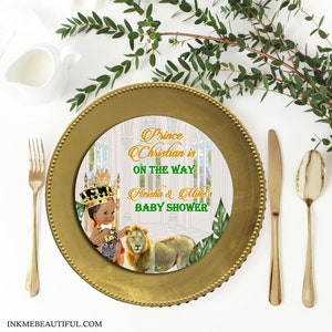 Inserto de placa de cargador EDITABLE Royal Prince / Royal Baby Shower / Corjl Descarga digital / Safari Baby / Jungle Baby Shower / COA-01