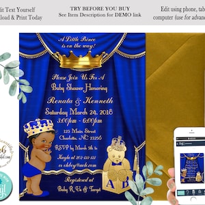 EDITABLE Royal Blue Invite | Royal Baby Shower Invitation | A Prince is On It's Way | Royal Baby Shower | Blue and Gold | RB004