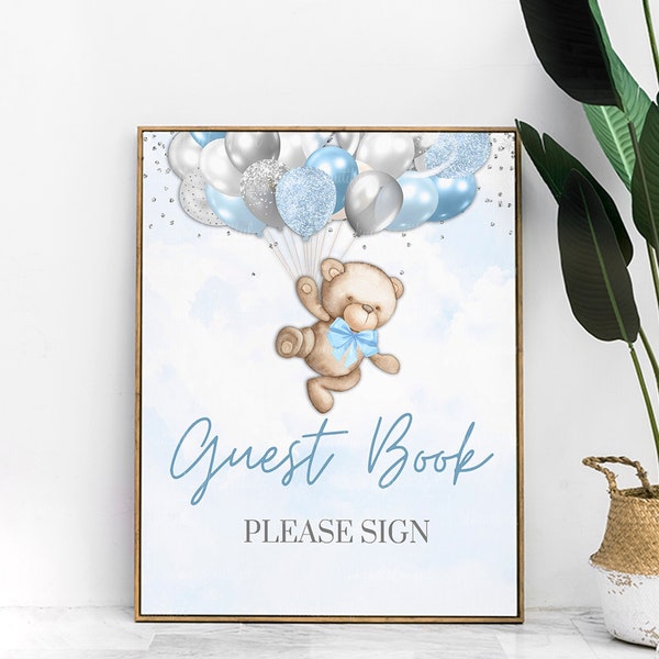 PRINTABLE Guest Book Sign | Teddy Bear Theme | Light Blue | We Can Bearly Wait | Bear Baby Shower | BB05
