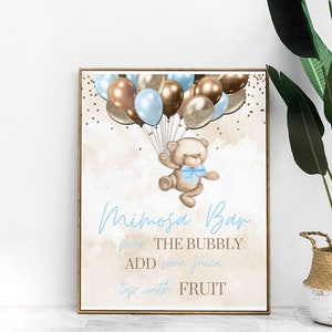 PRINTABLE Teddy Bear Mimosa Bar Sign | Teddy Bear Theme | Blue and Brown | We Can Bearly Wait | Bear Baby Shower | BB07