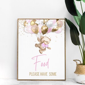 PRINTABLE Food Table Sign | Treat Table | Bear Theme | Pink | We Can Bearly Wait | Bear Baby Shower | Bearly Wait | BB06
