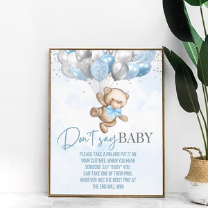 AFDRUKBAAR Don&#39;t Say Baby-spelbord | Teddybeerthema | Lichtblauw | We kunnen niet wachten | Babyshower beren | BB05