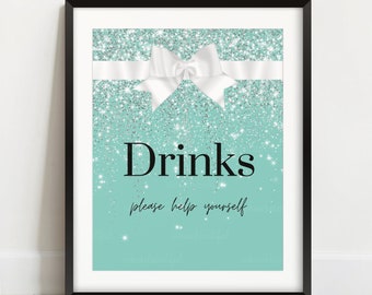 DIGITAL FILE | Drinks Sign  | Paris Blue Theme | Sparkle | Bridal Shower | Baby Shower | Sweet 16 | Birthday Party  | Decor | PB16