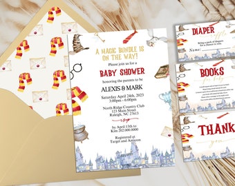 Wizard Baby Shower Invitation Bundle, Magic School Theme (Digital Template)