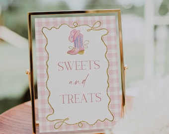Digital Cowgirl Sweet and Treats Sign 8x10 A Little Cowgirl is on the Way Pink Gingham Western Last Rodeo Bridal Shower Derby Baby Shower C9