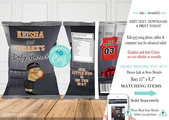 EDITABLE | Basketball Chip Bag | Baby Shower | Basektball Theme Baby Shower | BT-095 Il_570xn