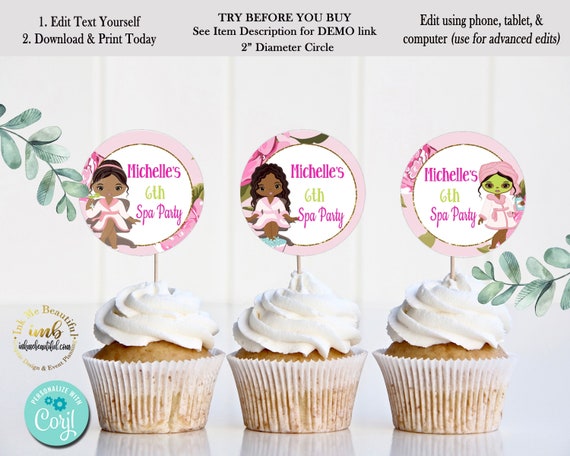 EDITABLE | Spa Party Cupcake | Spa Birthday Party | Pamper Party | Sleep Over Party | SP-067 Il_570xn