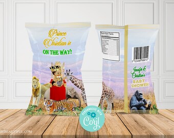 EDITABLE Prince Chip Bag |Royal Baby Shower| Corjl Digital Download| Safari Baby| Jungle Baby Shower| COA-01 COA-01
