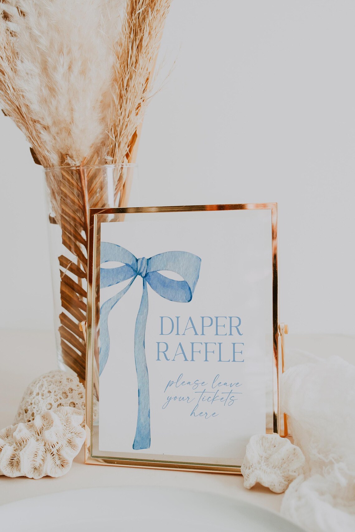 Digital File Blue Bow Diaper Raffle Sign Blue Watercolor Ribbon ...