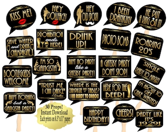 DIGITAL FILE  Photobooth Sign, Gatsby photo booth props , Great Gatsby props  Roaring 20s party photobooth. Prohibition era.