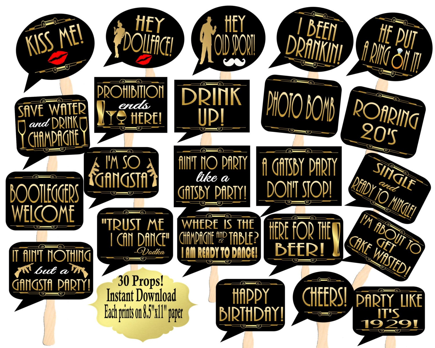 1920 signs bundle, Roaring 20s decorations, Adult party 6 signs pack, Art  deco party, roaring 20s, Murder party Instant Download Files