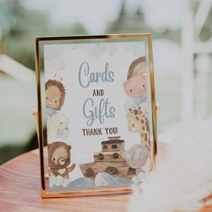 Placa de cartões e presentes da Arca de Noé | Tema da Arca de Noé | Chá de bebê | Festa de aniversário infantil | Batismo | Primeiro Aniversário | Bíblico | NA22