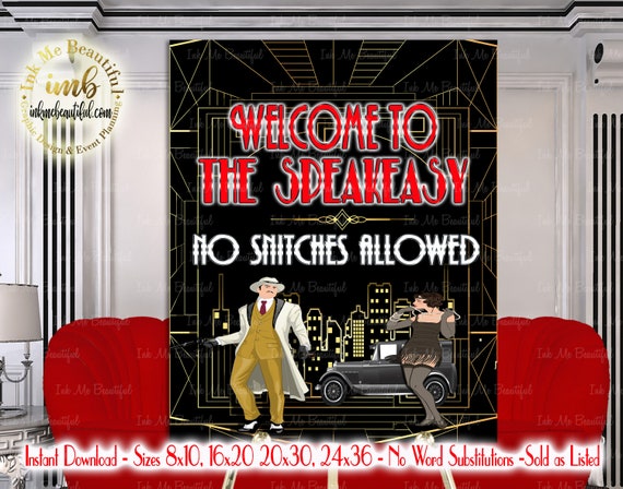 Great Gatsby PRINTABLES Speakeasy Welcome Sign*Gatsby party decoration,  Roaring 20s Art deco, Las Vegas, Harlem Nights Signs,Casino, HN013 by Ink  Me Beautiful