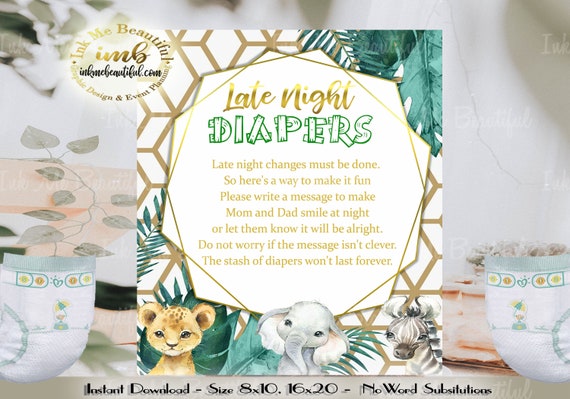 DIGITAL FILE Late Night Diapers , Safari Theme Baby Shower, Wild One Birthday Decor, Gold Safari Birthday Party, JB-20 Il_570xn