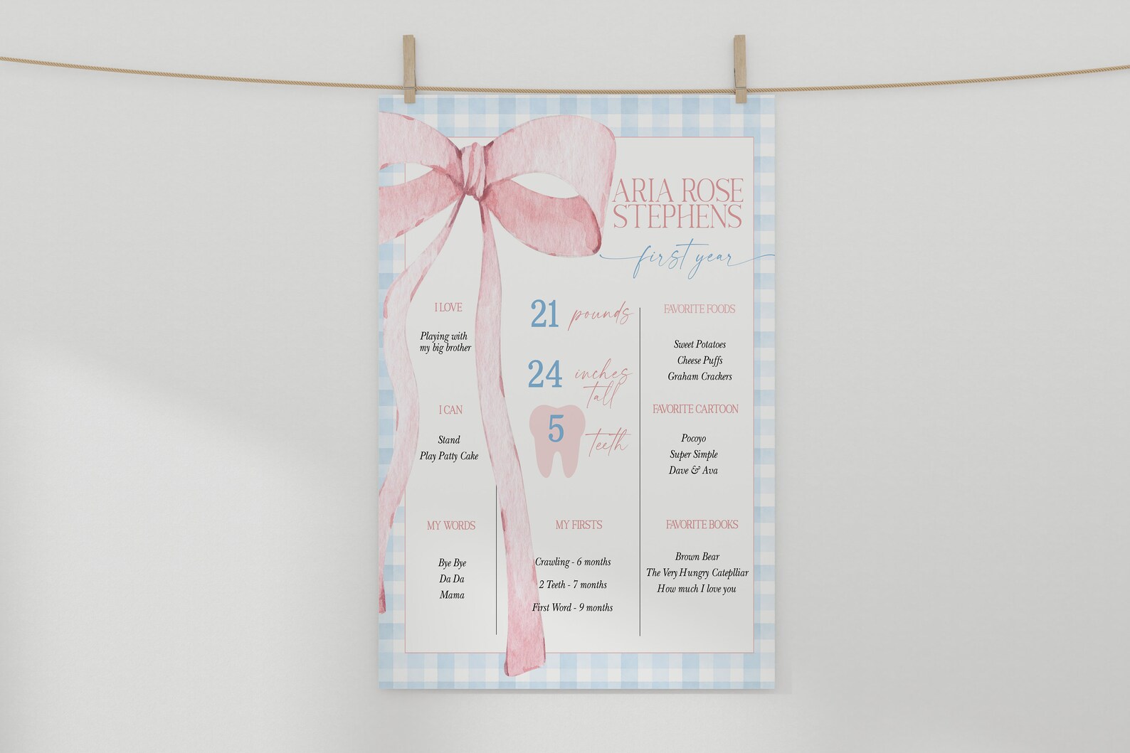 EDITABLE Pink Bow Milestone Sign, First Birthday Gingham Milestone ...