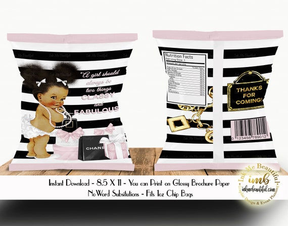 PRINTABLE Paris Theme Chip Bag, Pink, Black Stripe, Parisian Themed Backdrop, Baby Shower Striped Back Drop, Step and Repeat Il_570xn