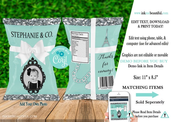 EDITABLE Chip Bag | Blue Paris Theme | Parisian Theme | Baby Shower | 1st Birthday | Bridal Shower Il_570xn