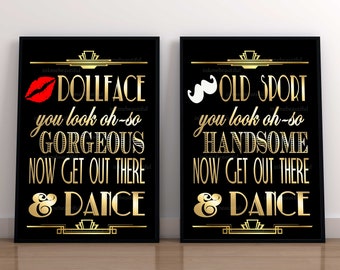 PRINTABLE Bathroom Sign,Gatsby party decoration, Roaring 20s Art deco,Wedding Sign, Wedding Decor, Dollfaces, Old Sport