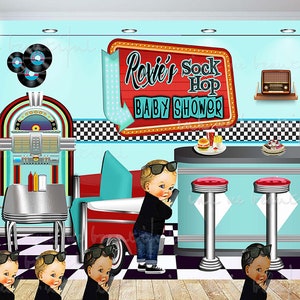 DIGITALE DATEI 50er Jahre Diner, Retro Diner Hintergrund, 1950er Jahre Drive in American Restaurant, Vintage, Hintergrund, Poster, Banner, Candy Table SH01