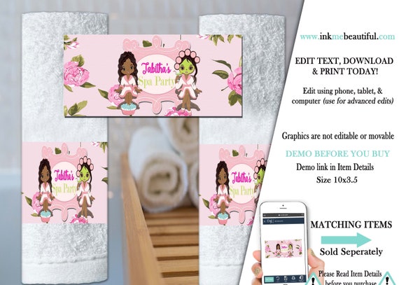 EDITABLE Spa Towel Wrap | Spa Theme | Door Tag | Pamper Party Birthday Party | SP-067 Il_570xn