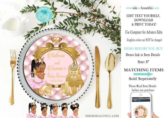 EDITABLE | Royal Pink and Gold Plate or Charger Insert| Pink and Gold | A Princess is on the way | Royal Baby Shower| Princess Theme | RP04 Il_570xn