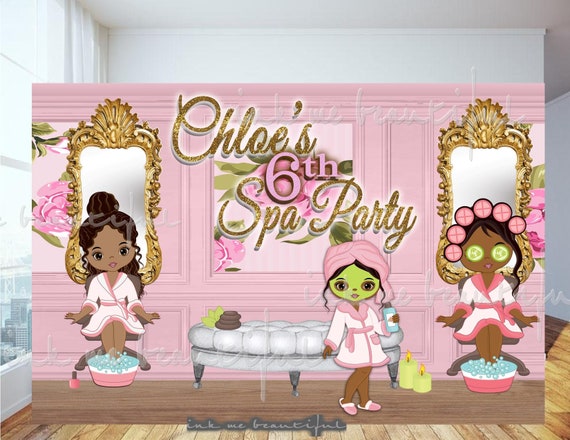 PRINTABLE Spa Birthday Backdrop, SpaThemed Candy Table Backdrop, Photo Backdrop, Step and Repeat, Pamper Party Birthday Party Il_570xn