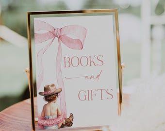 Digital Cowgirl Books and Gifts Table Sign 8x10 A Little Cowgirl is on the Way Pink Bow Sign Baby Shower Western Derby Baby Shower CG9