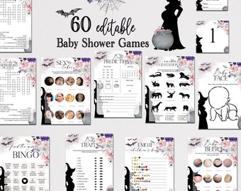 REDIGERBART Halloween babyshower-spelpaket för flicka Rosa Baby brygger spelpaket Häxflicka babyshowerpaket Lila PF12