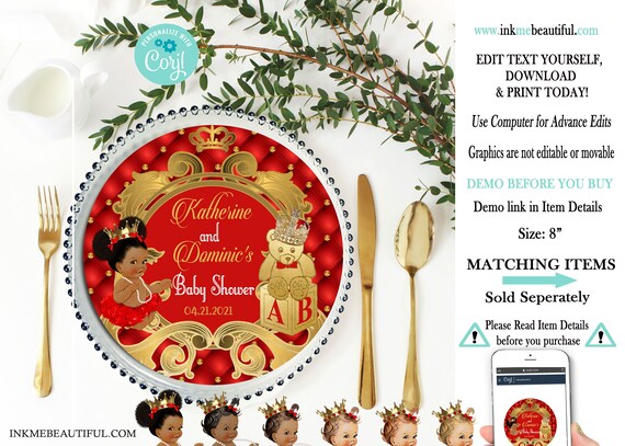 EDITABLE | Red Royal Baby Shower Plate or Charger Insert | A Princess is on the way | Red Royal Baby Shower| Royal Princess Theme | RG01 Il_570xn