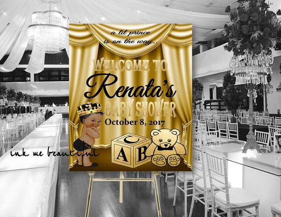DIGITAL FILE Royal Baby Welcome Poster, Royal Baby Shower Decor, A Prince is On It's Way, Royal Gold and Black, RB-006 Il_570xn