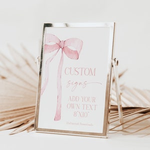 Modifiable noeud rose signes cutsom 8 x 10 ruban aquarelle rose baby shower minimaliste PB1