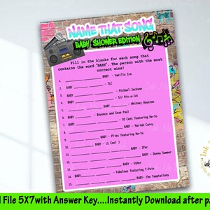 DIGITAL FILE  Name that Baby Song , 5x7, Hip Hop, Baby Shower Games, Throwback 80s 90s House Party, 80s baby, 90s baby, H001