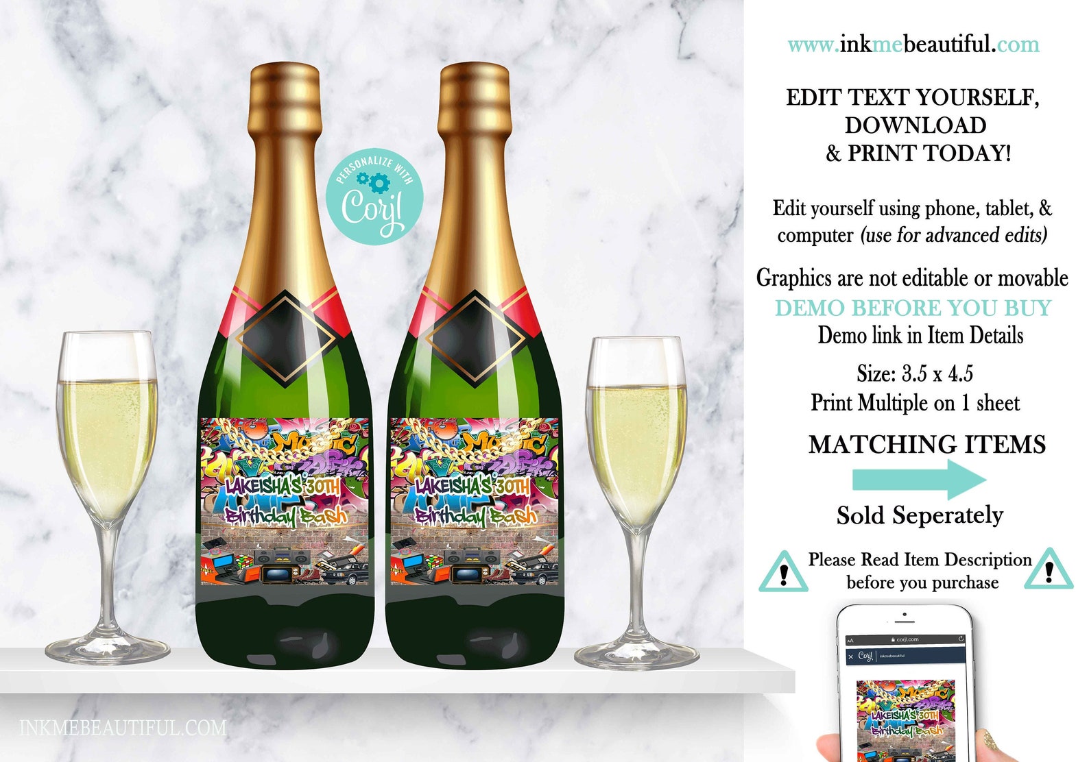 EDITABLE Hip Hop Throwback Champagne Bottle Labels| 90s Baby| 80s Baby ...