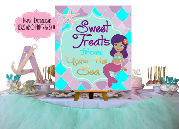 PRINTABLE Mermaid Birthday Party, SIZE 16X20 or 8X10, Mermaid Printable Signs, Mermaid Party Decor, Mermaid Candy Bar Sign Il_570xn