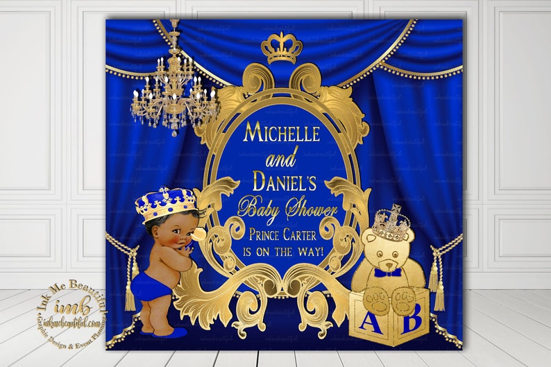 Photoback Drop Digital File Royal Baby Shower Backdrop Rb 004 Royal Baby Shower Decor A Prince Is On It S Way Royal Blue And Gold Banners Signs Paper Party Supplies Vadel Com