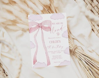 EDITABLE Cloud Nine Birthday Invite Modern Cloud Minimalist Gender Neutral Baby Shower Invitation 9th Birthday Invite Digital Template C3